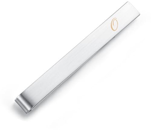 HONEY BEAR 5.4cm Herren Briefe Initialen Krawattennadel Krawattenklammer für Normale Krawatte Edelstahl Tie Clip，Gebürstetes Silber (O)
