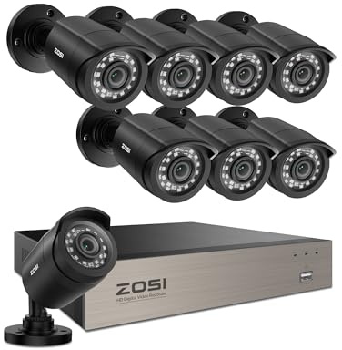 ZOSI 3K Lite 8CH Home Security Camera System Outdoor Indoor,AI Human/Vehicle Detection,Night Vision,H.265+ 5MP Lite 8 Channel CCTV DVR,8pcs 1080P 1920TVL Surveillance Bullet Cameras (No Hard Drive)