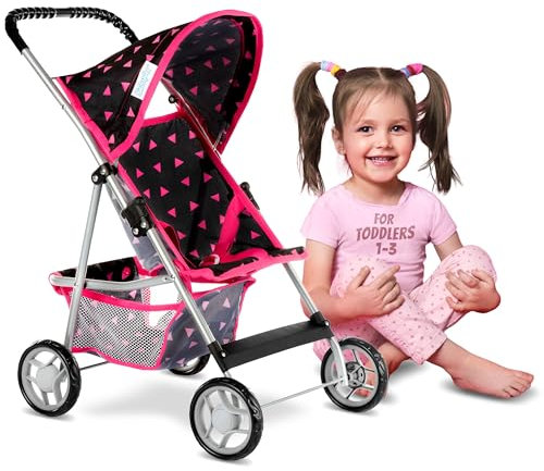 Kinderplay Puppenwagen Buggy – Leichtes Aluminium, leise Schaumräder & Soft-Griff – Für Puppen bis 40 cm, ab 3 Jahren – Klappbar mit Gurt & Einkaufsnetz, 56 cm Griffhöhe
