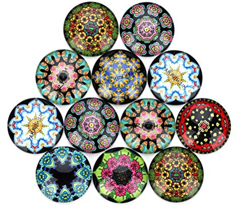EXCEART 30MM Glas Cabochon Runde Glasmosaik Kristall Mandala Blume Bedruckte Flatback Glas Halbrund Kuppel für DIY Basteln Schmuck Anhänger Herstellung Mischfarbe 20 Stück