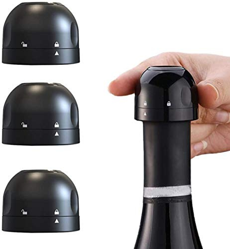 4 Pcs Champagne Stopper Wine Bottle Stopper Air Tight Sparkling Wine Saver, Leak Proof Bottle Sealer, Reusable, Cork Replacement, Prolong Wine Fresh (Black)