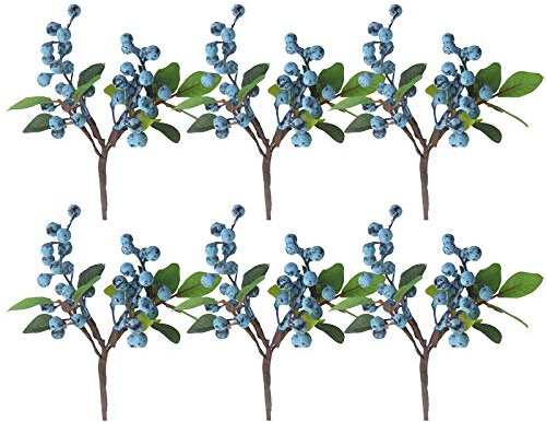 Babody Künstliche blaue Beerenstiele, 6 Stück, künstliche Früchte, Beeren, Stechpalmen, Weihnachtsbeeren, künstliche Blaubeeren, Stiel, Blumenhandwerk für Weihnachtsbaum, Kranz, Zuhause, Hochzeit