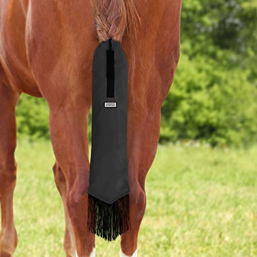 Harrison Howard Smooth Lightweight Adjustable Fastener Durable Nylon Horse Tail Bag with Fringe-Mars Black