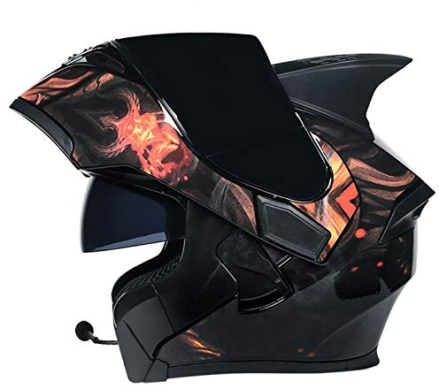 ZLYJ Bluetooth Motocicleta Cascos Abatibles, Viseras Dobles Modulares De Cara Completa Cascos De Motocross Casco De Locomotora De Motocicleta Certificado ECE F,XXXL