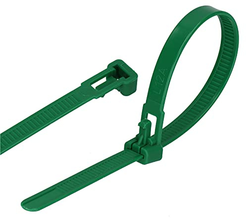 GARDENIX Pflanzenbinder, Kabelbinder 100 Stück (7.6 mm x 250mm, Grün), Wiederverwendbar, Verstellbarer
