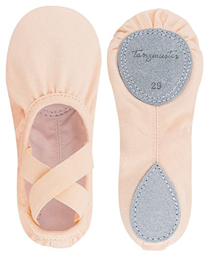 tanzmuster ® Ballettschuhe Mädchen Ballettschläppchen - Leon - 100% Baumwolle, elastischer Saum, Geteilte Ledersohle (Größe 22-45)