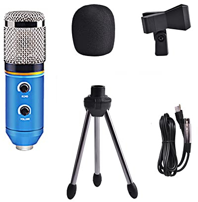 Microfono USB Microfono USB Computer Cardioide Condensatore Mic Kit per PC Laptop Desktop Computer Windows (blu)