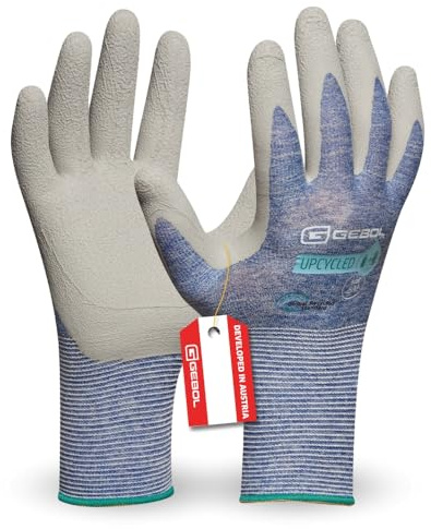 Gebol Guantes de trabajo sostenibles de plástico reciclado, con revestimiento de caucho natural, para hombre, talla XXL (talla 11), color azul oscuro, 1 par