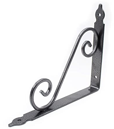 DOJA Barcelona | Schmiederne Regalhalter | Gusseisen Regalwinkel 240 x 190 | Pack 2 | Silberne Regalträger | Verstärkte Metallwinkel für Arbeitsplatten und Regale | Eiserne Wandregalstützen
