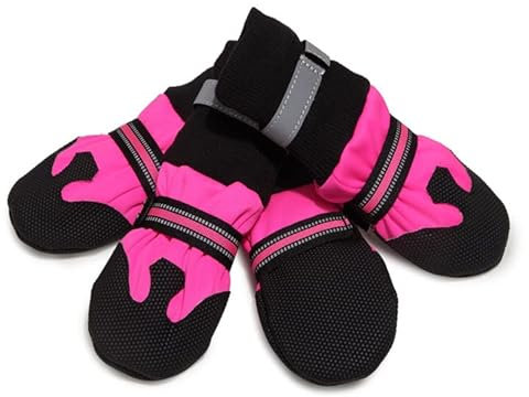 4 Stück Hundeschuhe Pfotenschutz Breathable Hundestiefel mit Anti-Rutsch Sohle für Hunde Outdoor-Sport wasserdichte Stiefel für Hunde,Pink,S