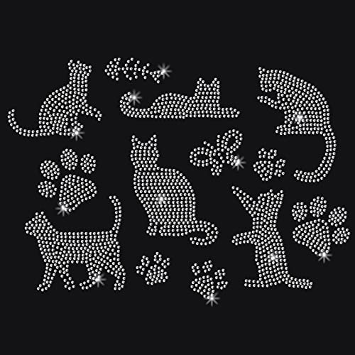 NBEADS Katzen Strass Hotfix Zum Aufbügeln, Wärmeübertragungs Aufkleber Bling Strass Aufkleber Strass Hotfix Transfer Patch Kleidung Reparatur Applikation für T-Shirt Hut Hosen Tasche