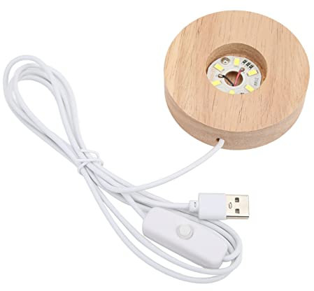 Joyzan Base de Luz Roble, Madera Lámpara LED para Interfaz USB Esférica Rectangular Elegante Exhibición Iluminación Soporte Decoración Interruptor Redondo Pantalla Luces Iluminada Exquisita Duradera