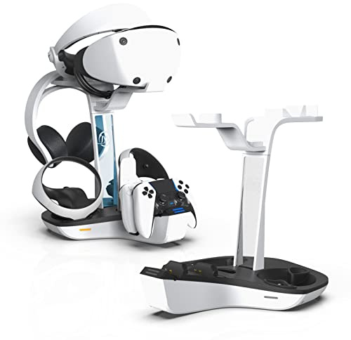 HMHAMA for PSVR2 Charging Dock with Headset Stand, Charging Station Stand for for PSVR2 & PS5 Controller, 4 Controller Charger Station with Indicator