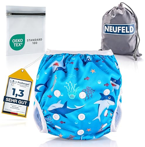 NEUFELD® Schwimmwindel Baby (inkl. GRATIS Tasche & E-Book) – Wiederverwendbare Schwimmwindel 2 Jahre - Baby Schwimmwindel (Blau)