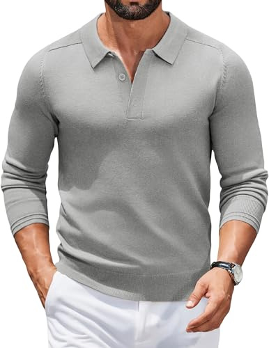 COOFANDY Men's Polo Jumpers Long Sleeve Poloshirts Knitted Winter Sweater Polo Pullover Sweatshirt Casual