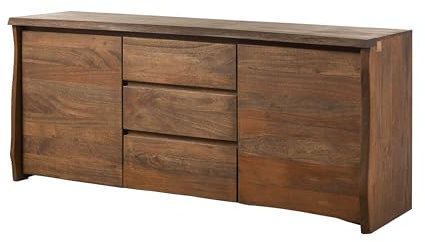 MASSIVMOEBEL24.DE | Pure Mango Sideboard aus Massivholz #115 | aus Mangoholz - braun geölt | 185x48x80 cm | 4 Fächer & 3 Schubladen | Kommode, Anrichte