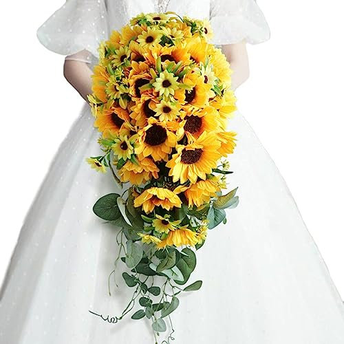 Haowul Brautsträuße Für Braut Künstliche Sonnenblume Kaskadierung Hochzeitsstrauß