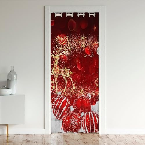 Loussiesd Weihnachten Türvorhang 86x203cm Weihnachten Elk Vorhang für Innentür Raumteiler für Kinder Erwachsene Weihnachten Baum Vorhang für Innentür Raumteiler Vorhang Rot Dekor