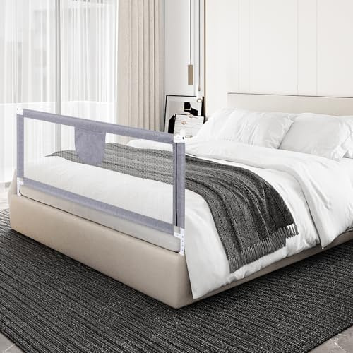 HUOLE höhenverstellbares Bettgitter -Kleinkind Bettschutzgitter Bettgitter Kinderbettgitter Babybettgitter Gitter Kinderbett Babybett Rausfallschutz-1,8 m – grau
