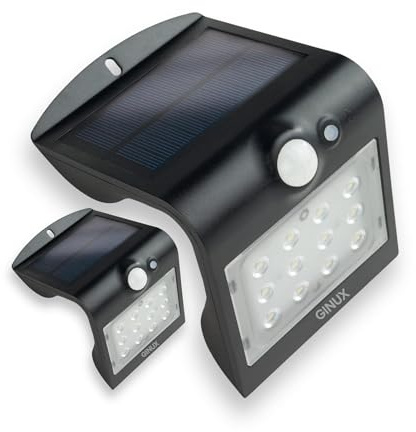 GINUX® 2 x 15W Solarlampen für außen mit Bewegungsmelder (Schmetterling) | Mit 12 Superhellen LED Solarleuchten | Solar Lampe Outdoor für Wand und Garten mit 3 Modi (15W-S)