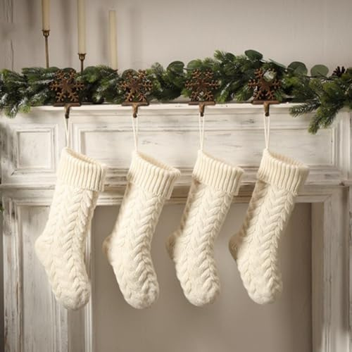 Hixingo Weihnachtsstrumpf Personalisiert 4er, 46cm Große Klassische Gestrickt Einfarbig Passend Nikolausstrumpf, Weihnachtssocken zum Aufhängen und Befüllen Kamin Weihnachtsbaum Deko (Beige)