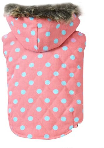 DoggyDolly W482 Hundemantel/Hundejacke mit Kapuze rosa getupft (XXL- Brust 56-58 cm - Rücken 36-38 cm)
