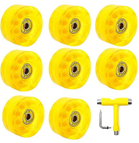 Rollschuh-Rollen mit Kugellager, 32 x 58 mm, 82 A, mit Multifunktions-Skateboard-Zubehör, Gelb, 8 Stück