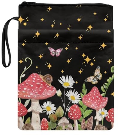 chaqlin Buchhülle mit Pilzblumen-Motiv, waschbar, Buchhülle, Buchliebhaber, Geschenke, Buchtasche für Kinder und Erwachsene, Buchschutzhülle