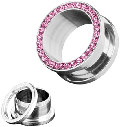 Taffstyle Flesh Tunnel Ohr Ear Plug Ohrpiercing Schraub mit Kristallen