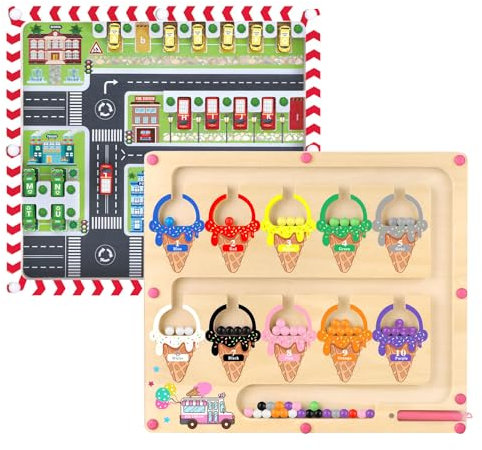 Mädchen Junge Geschenke Montessori Spielzeug ab 3 4 5 Jahre 3 in 1 Magnetspiel Labyrinth Geschenk für Mädchen Junge Kind 3 Jahre Spielzeug Kinder Holzspielzeug Zahlen und Farben Lernspiele