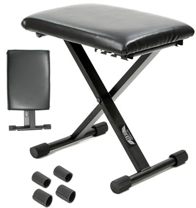 Stage Rocker Adjustable Keyboard Bench with Non-Slip Balanced Leg Tips, 17-19” Tri-Height Adjustment, Portable and Foldable, Suit for Busking, Stage Performance, Home Practice