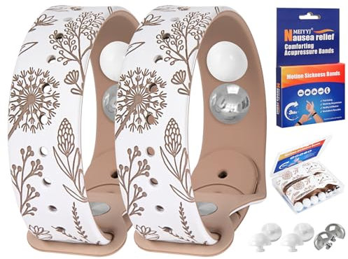 MEIYYJ Travel Sickness Bands Motion Sickness Bands for Adults Adjustable Acupressure Anti Sickness Wristbands for Car Sea Morning Sickness-White/Nude