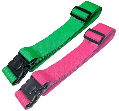 Koffergurte 2 Stück Kofferband mit Verriegelung und Kreuzgurt Funktion | Kofferbänder auffällig 2er Set Grün-Pink | 5 cm x 205 cm von taschenmann2005