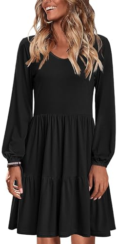 Zeagoo Vestidos de invierno para mujer del Reino Unido, vestidos de manga larga, casuales, de otoño, elegantes, tipo túnica, línea A, con bolsillos, S-XXL, Negro, L