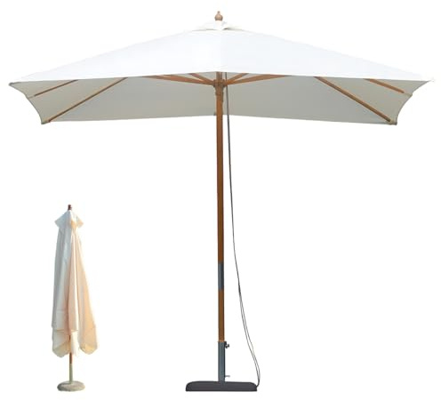 Tomaino - Parasol de jardin extérieur avec poteau central en bois de bambou - Réparé du soleil avec bâche coupe-vent et anti-rayons UV - Pour jardin, balcon, terrasse, écru, 3x2