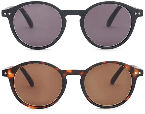 OPULIZE REY Occhiali da Sole - Pacco da 2 - Montatura Rotonda Retro - Nero Opaco, Marrone Tartarugato - Uomo Donna - Cerniere a Molla - SS56-12
