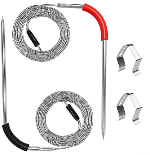 Temperature Meat Probe, 2-Pack Dual Needle Replacement | Wired Smart Meat Thermometer for Weber Gas and Smokefire Pellet Grill, Stainless Steel for Outdoor Cooking