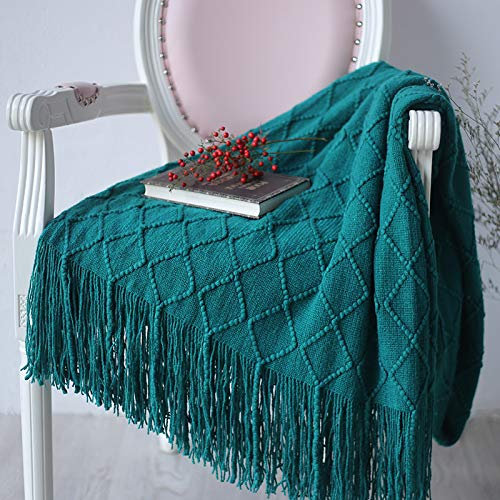CVNIMV Kuscheldecke, 125 x 230 cm, einfarbig, gestrickt, dekorative Überwürfe, Decke mit Quasten, kuschelige Decke, Bett- und Sofaüberwürfe, leichte Sofadecken für Reisen, Stra