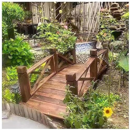 Garten-Brücke, gebeizt beendet Holz dekorative Teich-Brücken für Hinterhof/Creme/Bauernhof, im Freien Hof Gehweg Pfad Bogen Brücke, mit Sicherheit Schienen
