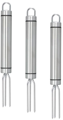 3 Potato Fork, Forchettone Barbecue Acciaio Inox, Riutilizzabile Forchetta per Frutta e Verdura, Forchetta di Mais, 18,3 x 1,9 cm, Argento