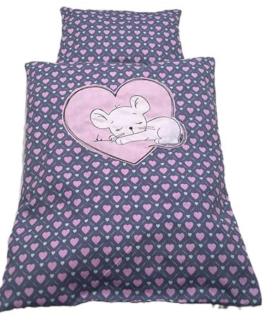 Puppenbettwäsche, rosa Träumerin 2 teilig, Decke 32b x 40h/ Kissen 24b x 18h in cm, für Puppenwagen, Puppenbetten