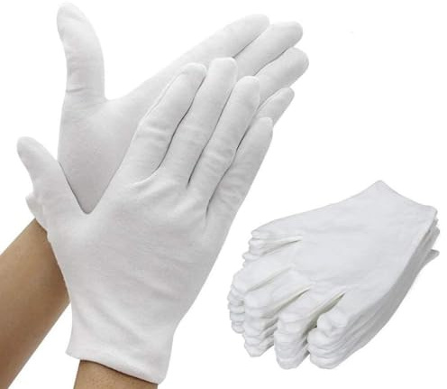 Gasea 15 Pares de Blanco Guantes de Algodon, Guantes Blancos para Su Protección Cuando Tenga La Piel Seca, Guantes de Trabajo para Servicio, Espera, Conductores, Inspección de Joyería, Talla L