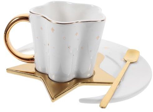 Cabilock Tazza Da Caffè in Ceramica Con Design A Stella E Da 120 Ml Con Cucchiaio - Bianca Tazza Da Tè Unica Per