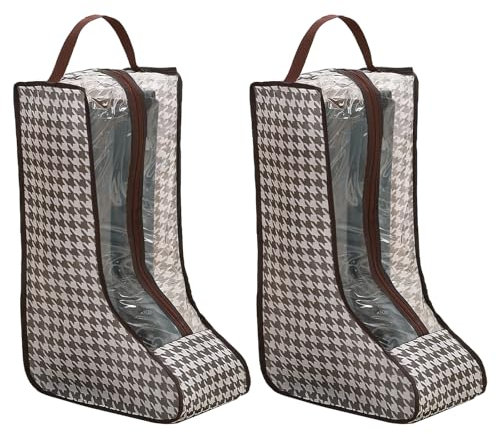 2 Stück Stiefeltasche, Reitstiefeltasche für Stiefel Aufbewahrung, Schuhtasche Reise mit Tragegriff Oben, Schuhbeutel Reise, Reitstiefel Damen, Skistiefeltasche (Hahnentritt)