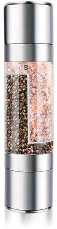 Kznifmk 1 Piece 2 in 1 Manual Stainless Steel Salt Pepper Mill Herb Spice Grinder Shakers Silver