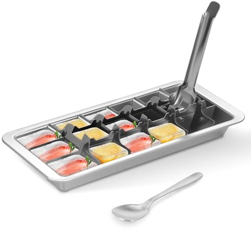 CBWERBB 304 Stainless Steel Ice Cube Tray, 18 Slot Stainless Steel Tray with Spoon and Handle for Making Ice Cube in Various Parties, Dormitories, Private Apartments