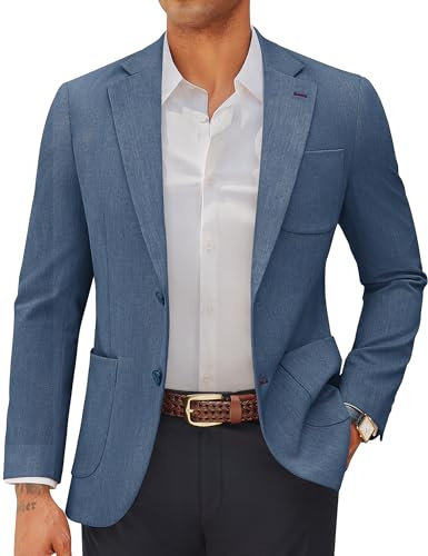 PJ PAUL JONES Mens Blazer Casual Two Button Suit Jacket Notched Lapel Sport Coat Solid Sport Jackets Blue
