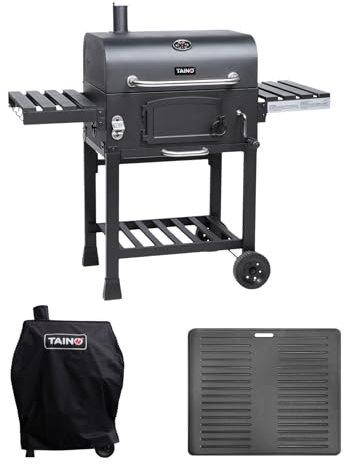 TAINO HERO XL Holzkohlegrill Set Abdeckhaube Grillplatte Smoker Grillwagen BBQ