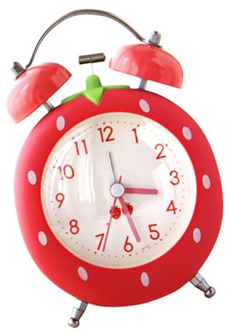 Kelisdi Sveglia a forma di fragola, con due campane, movimento silenzioso, luce notturna, decorazione per camera da letto, per bambini, adulti, bambini, sveglia con luce soffusa e luminosa