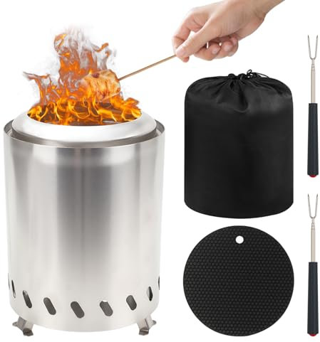 Rauchfreie Feuerstelle Tischplatte, Tischfeuerstelle aus Edelstahl mit Tragetasche, Betrieben mit Holz und Pelletbrennstoffe, Tragbare Mini Herd, Sicher Brennende Tisch Feuerstelle für Garten Camping